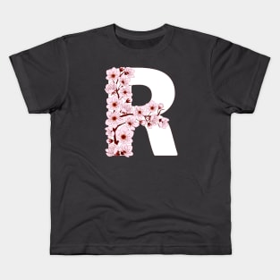 Colorful capital letter R patterned with sakura twig Kids T-Shirt